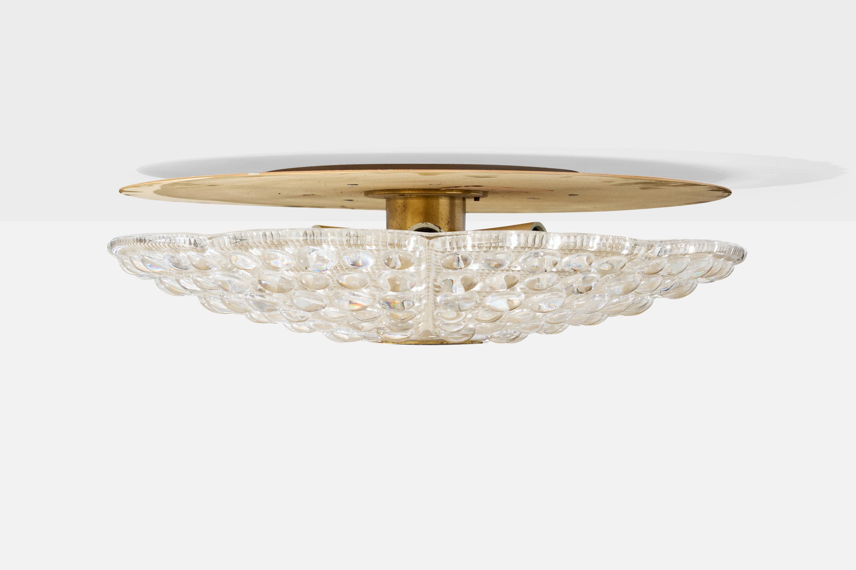 Carl Fagerlund, Flush Mount, Messing, Glas, Dänemark, 1950er Jahre (Dänisch) im Angebot