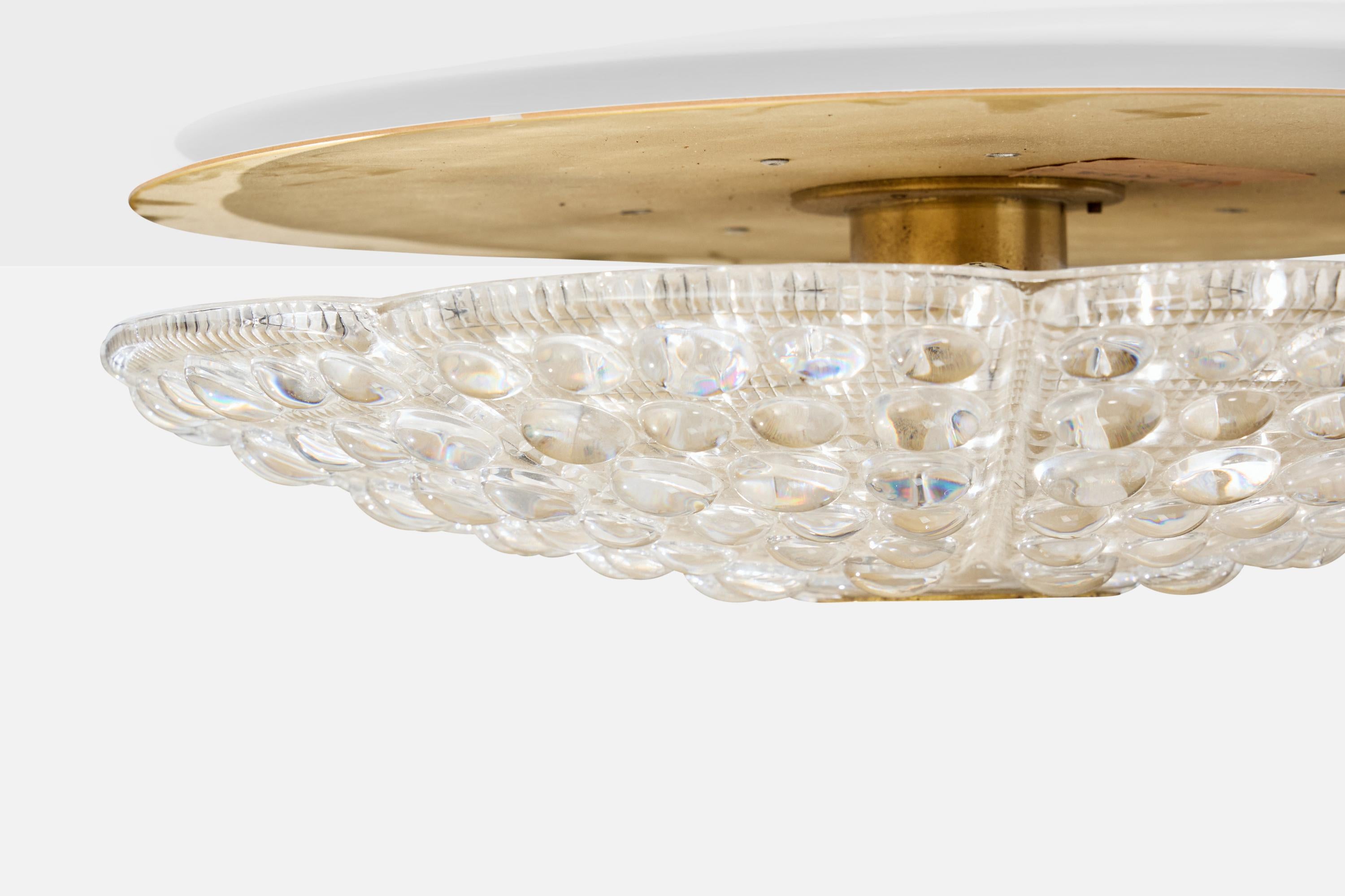 Carl Fagerlund, Flush Mount, Messing, Glas, Dänemark, 1950er Jahre im Angebot 1