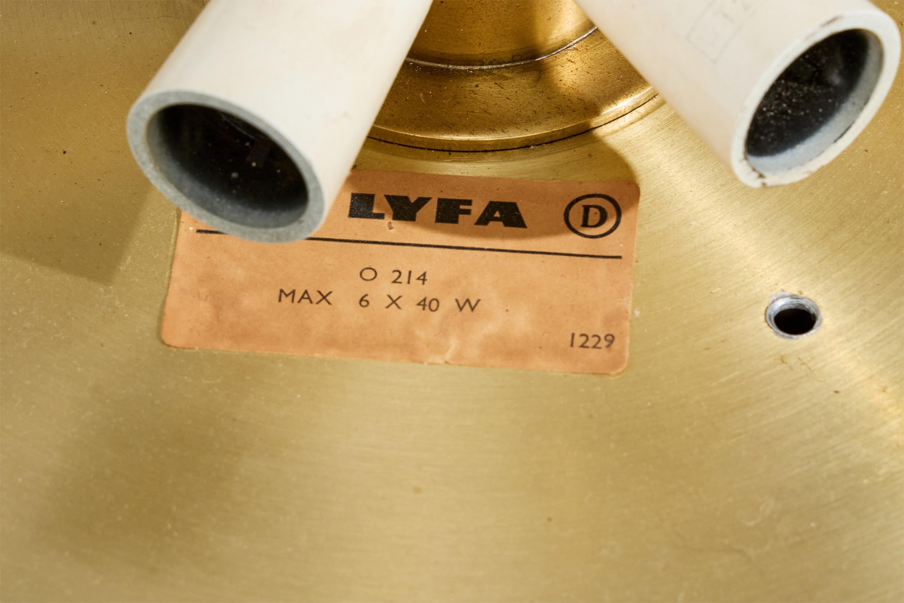 Carl Fagerlund, Flush Mount, Messing, Glas, Dänemark, 1950er Jahre im Angebot 3