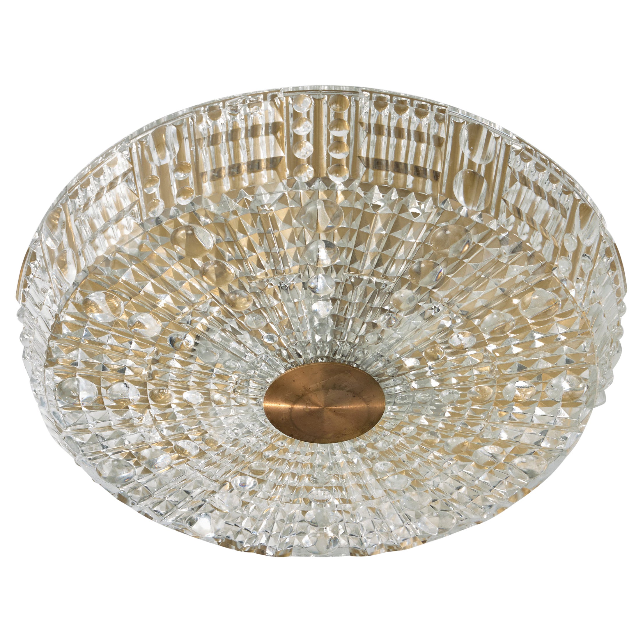 Carl Fagerlund, Flush Mount, Brass, Glass, Sweden, 1950s