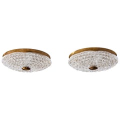 Carl Fagerlund, Flush Mounts, Brass, Glass, Sweden, 1950s