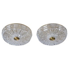 Carl Fagerlund, Flush Mounts, Brass, Glass, Sweden, 1950s