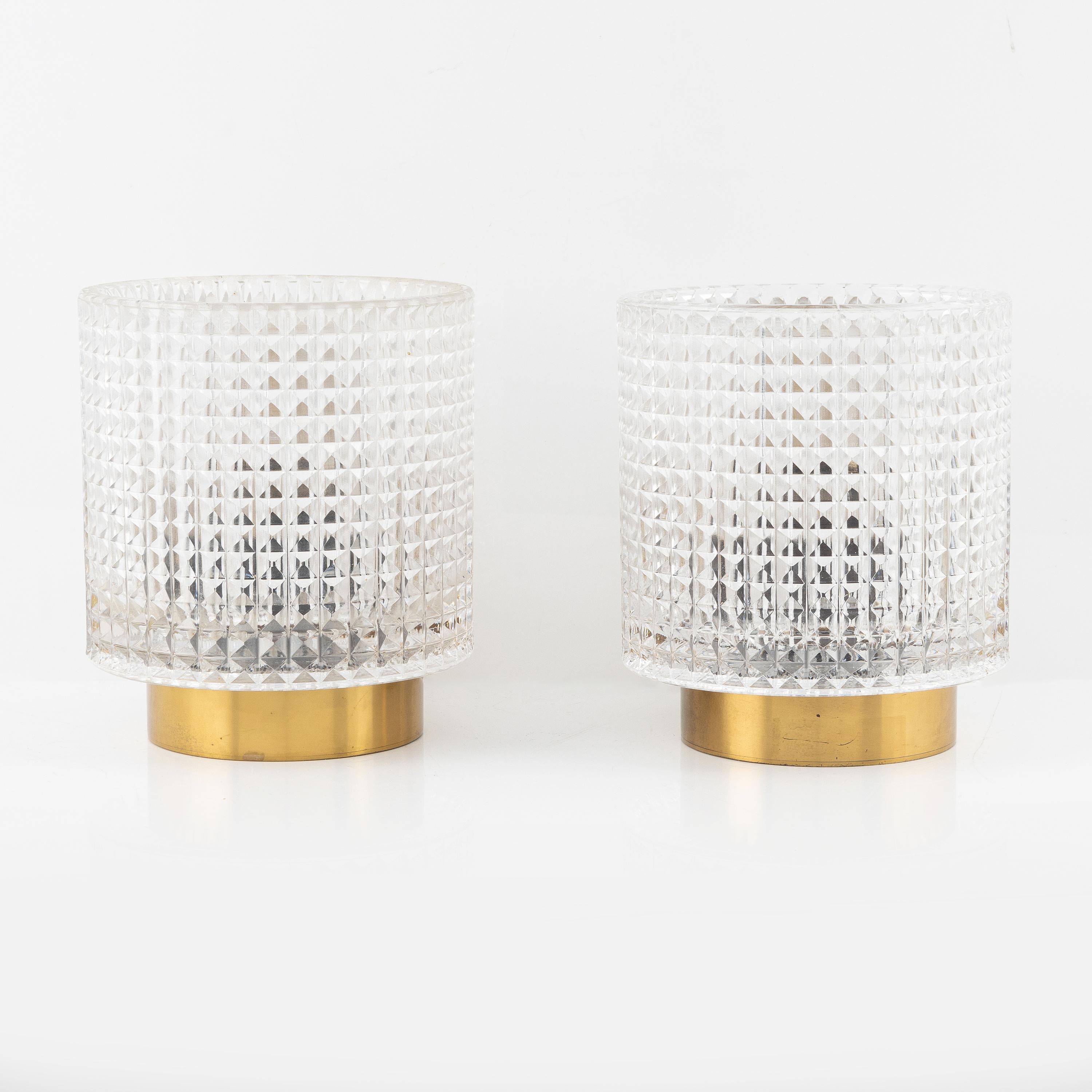 Carl Fagerlund for Orrefors Brass and Glass Pair of Sconces Sweden 1960 In Good Condition For Sale In Paris, FR