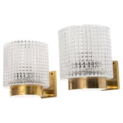 Carl Fagerlund for Orrefors Brass and Glass Pair of Sconces Sweden 1960