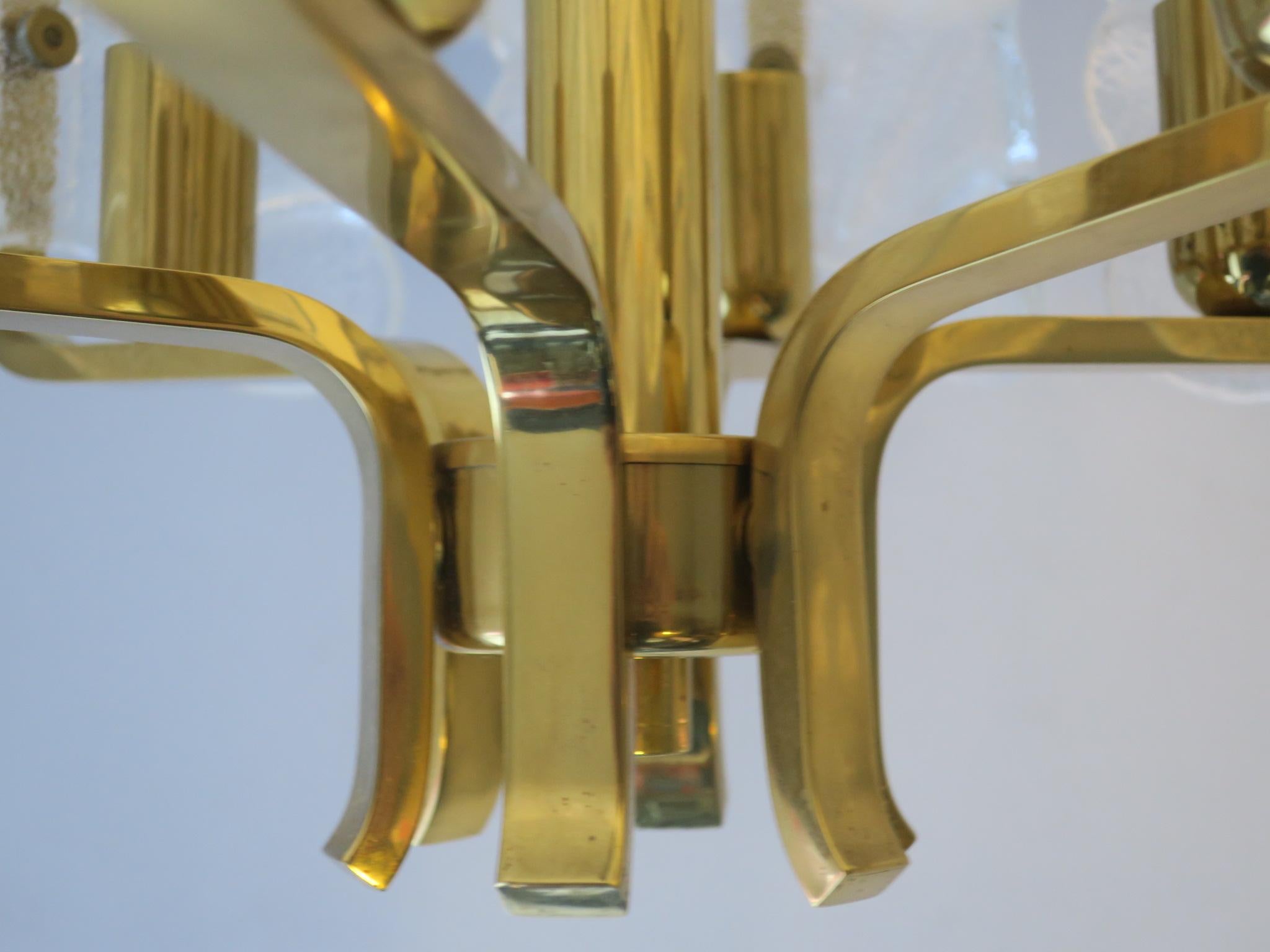 20th Century Carl Fagerlund for Orrefors Brass Chandelier with Glass Acanthus Leaves For Sale