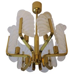 Carl Fagerlund for Orrefors Brass Chandelier with Glass Acanthus Leaves