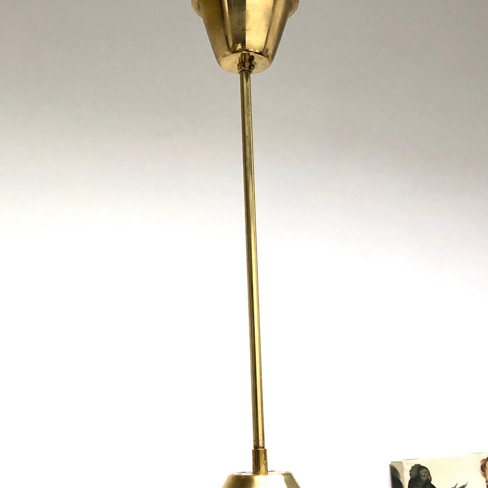 Mid-20th Century Carl Fagerlund for Orrefors Brass & Glass Chandelier Pendant Lamp, Sweden, 1960s