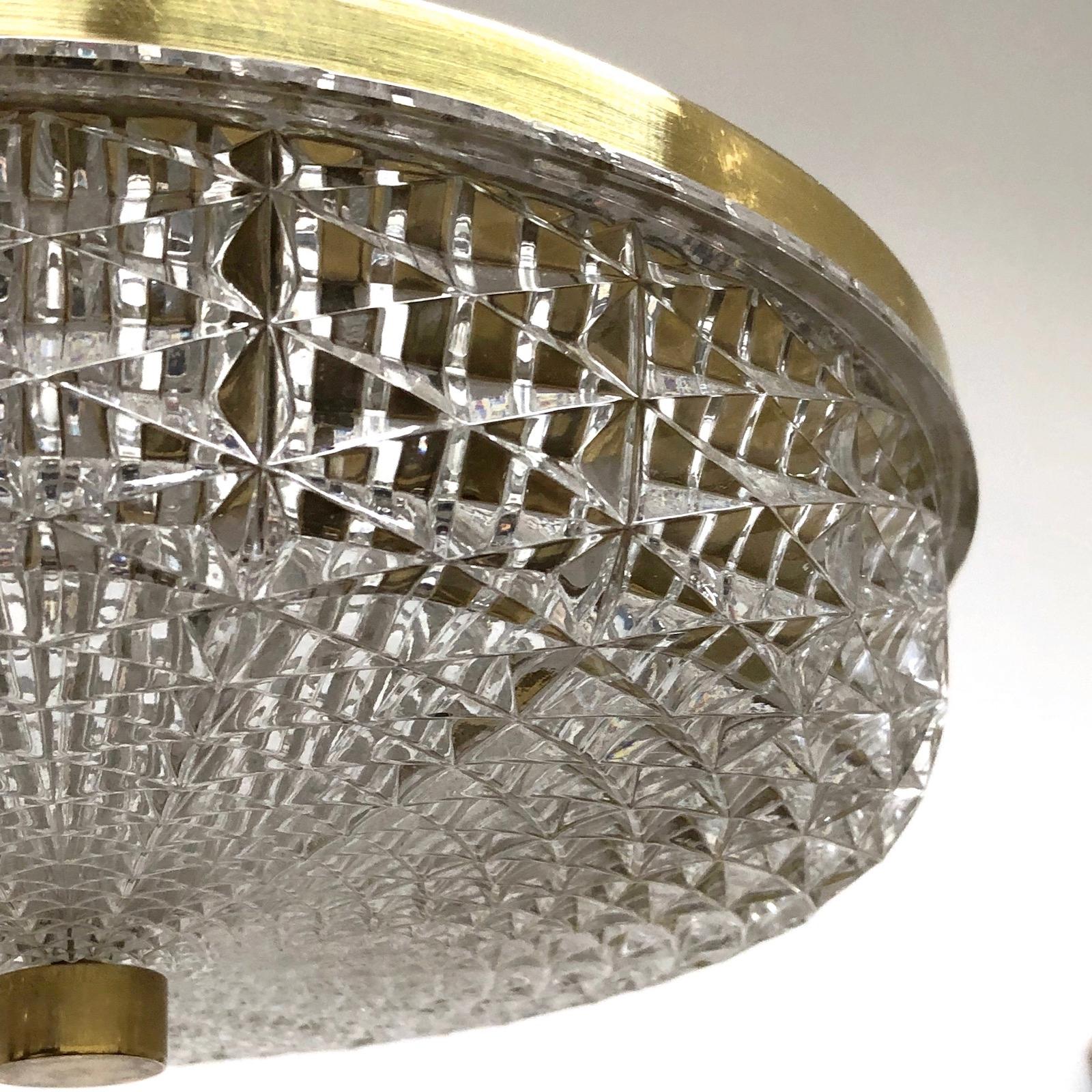 Carl Fagerlund for Orrefors Brass & Glass Chandelier Pendant Lamp, Sweden, 1960s 1