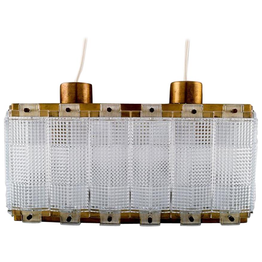 Carl Fagerlund for Orrefors Ceiling Lamp in Art Glass with Brass Fittings