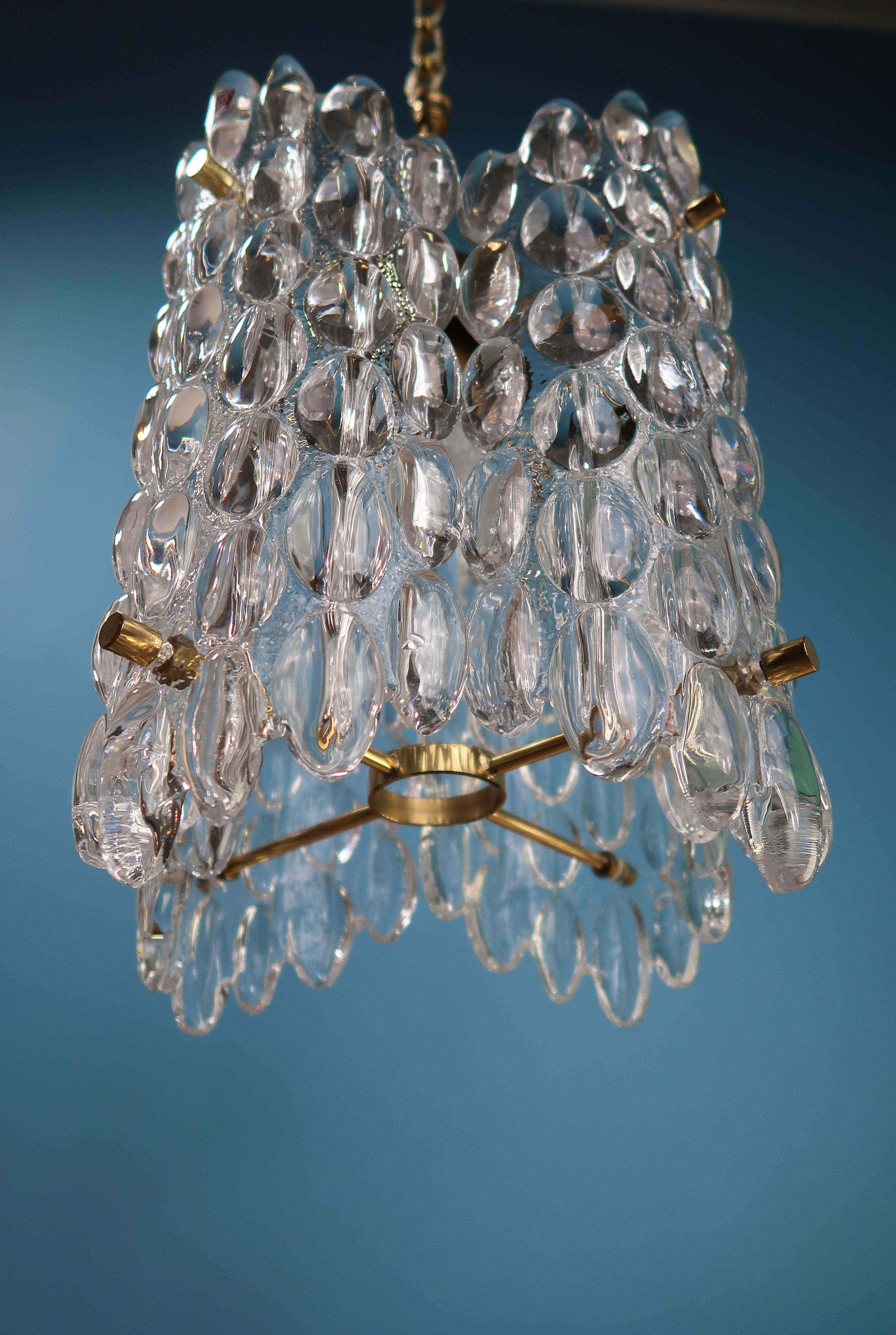 Carl Fagerlund for Orrefors Clear Textured Crystal Four-Plate Chandelier, 1950s 3