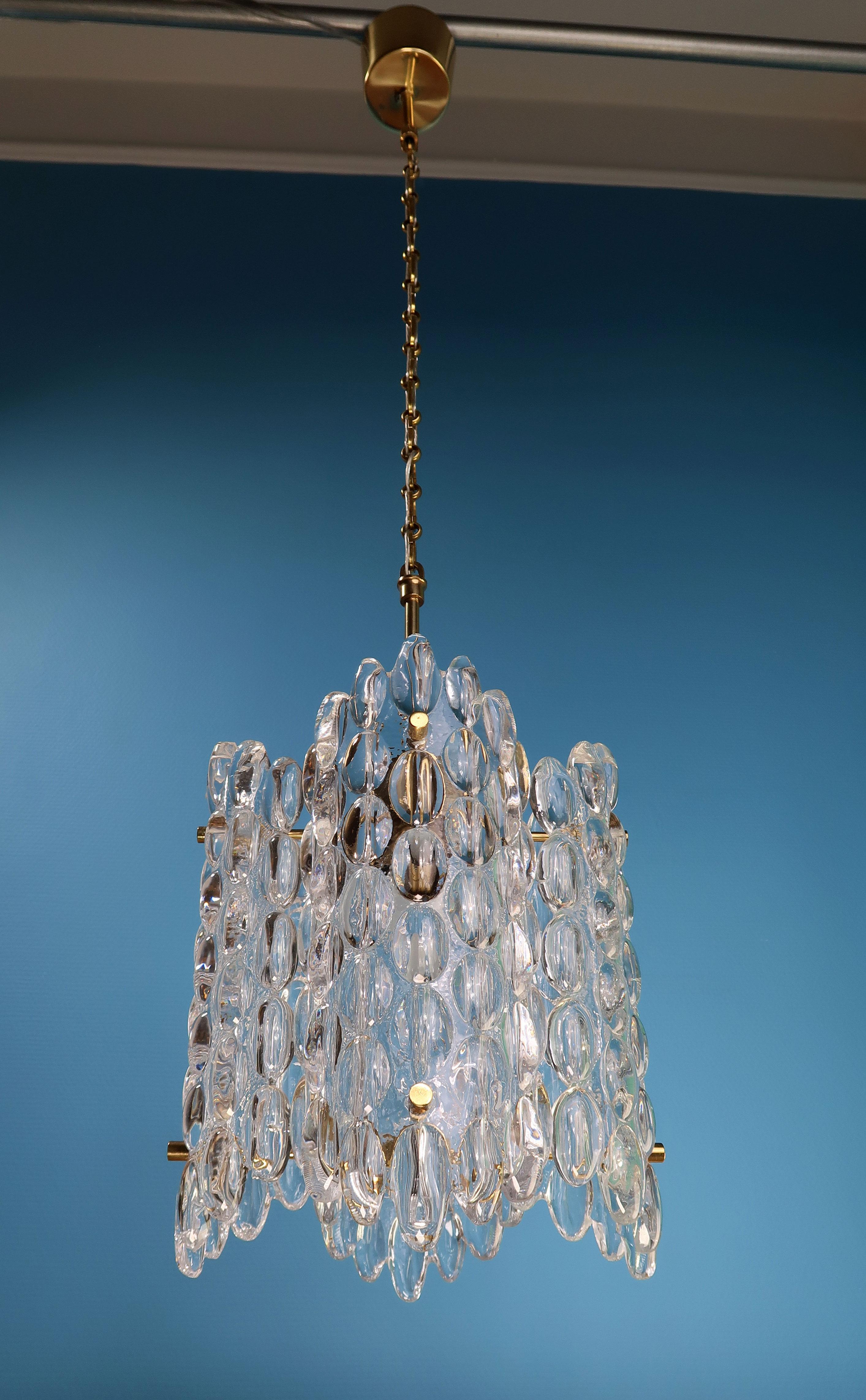 Mid-Century Modern Carl Fagerlund for Orrefors Clear Textured Crystal Four-Plate Chandelier, 1950s