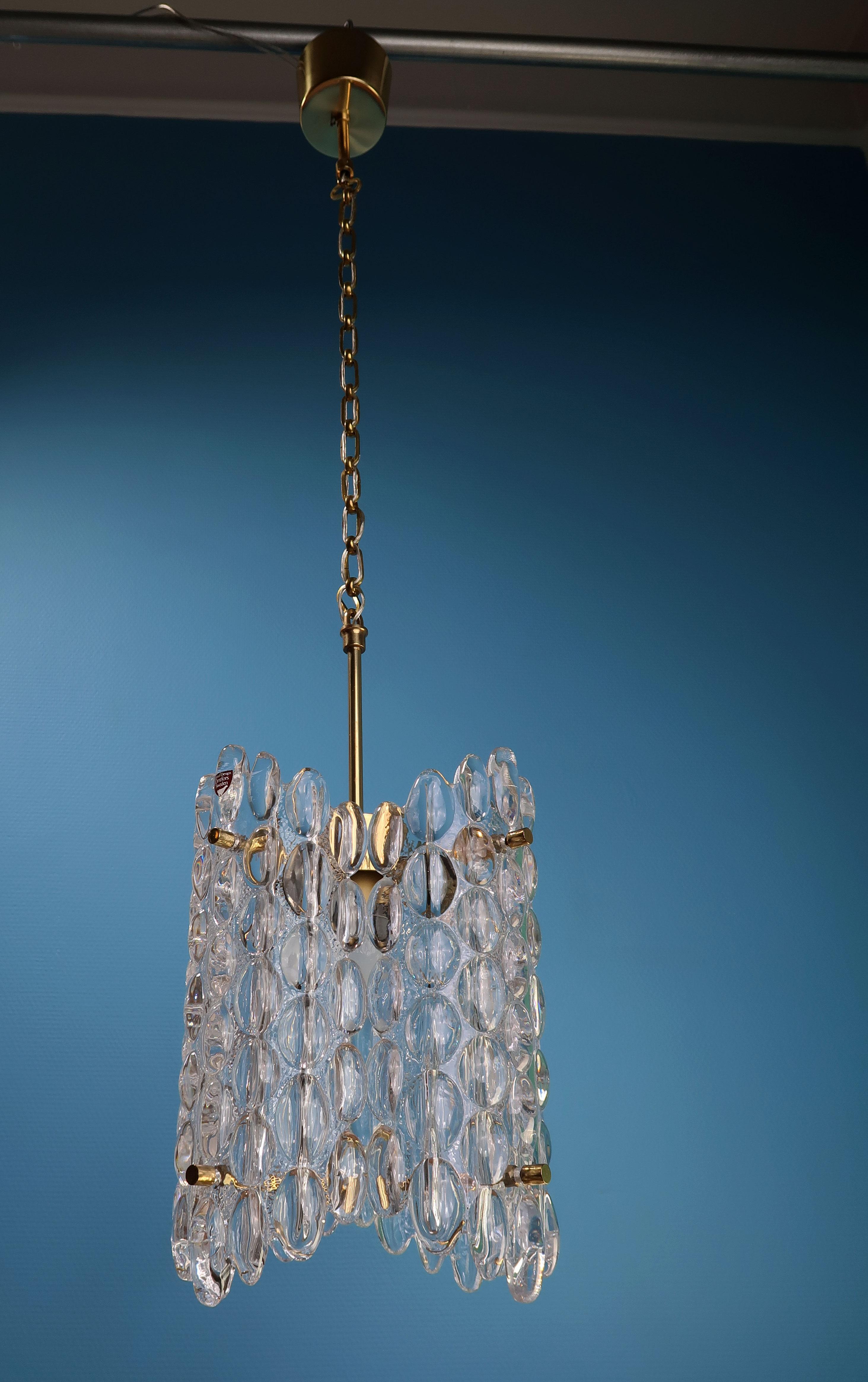 Swedish Carl Fagerlund for Orrefors Clear Textured Crystal Four-Plate Chandelier, 1950s