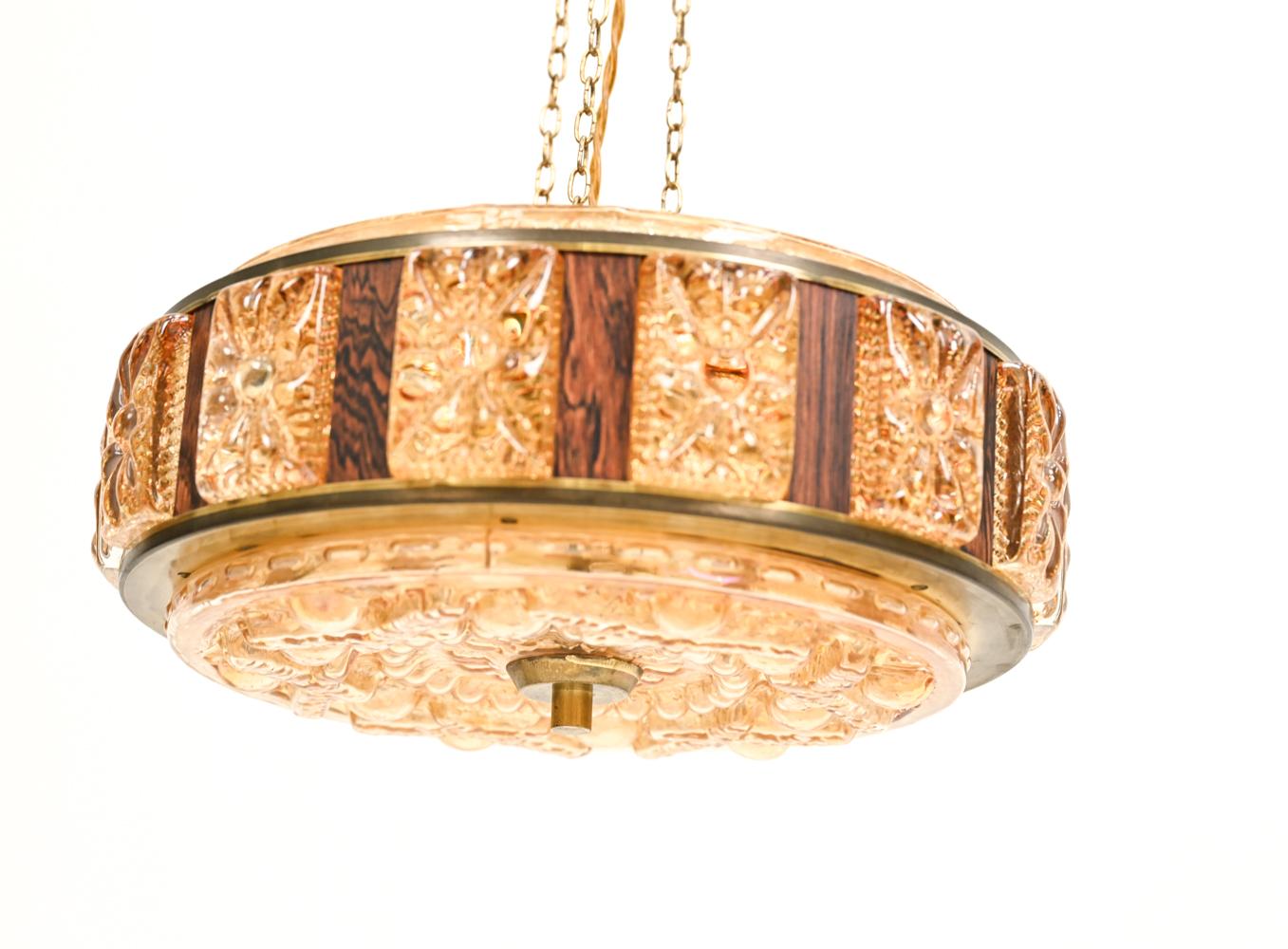 Carl Fagerlund for Orrefors Crystal & Rosewood Chandelier In Good Condition In Norwalk, CT