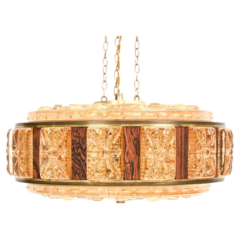 Carl Fagerlund for Orrefors Crystal & Rosewood Chandelier