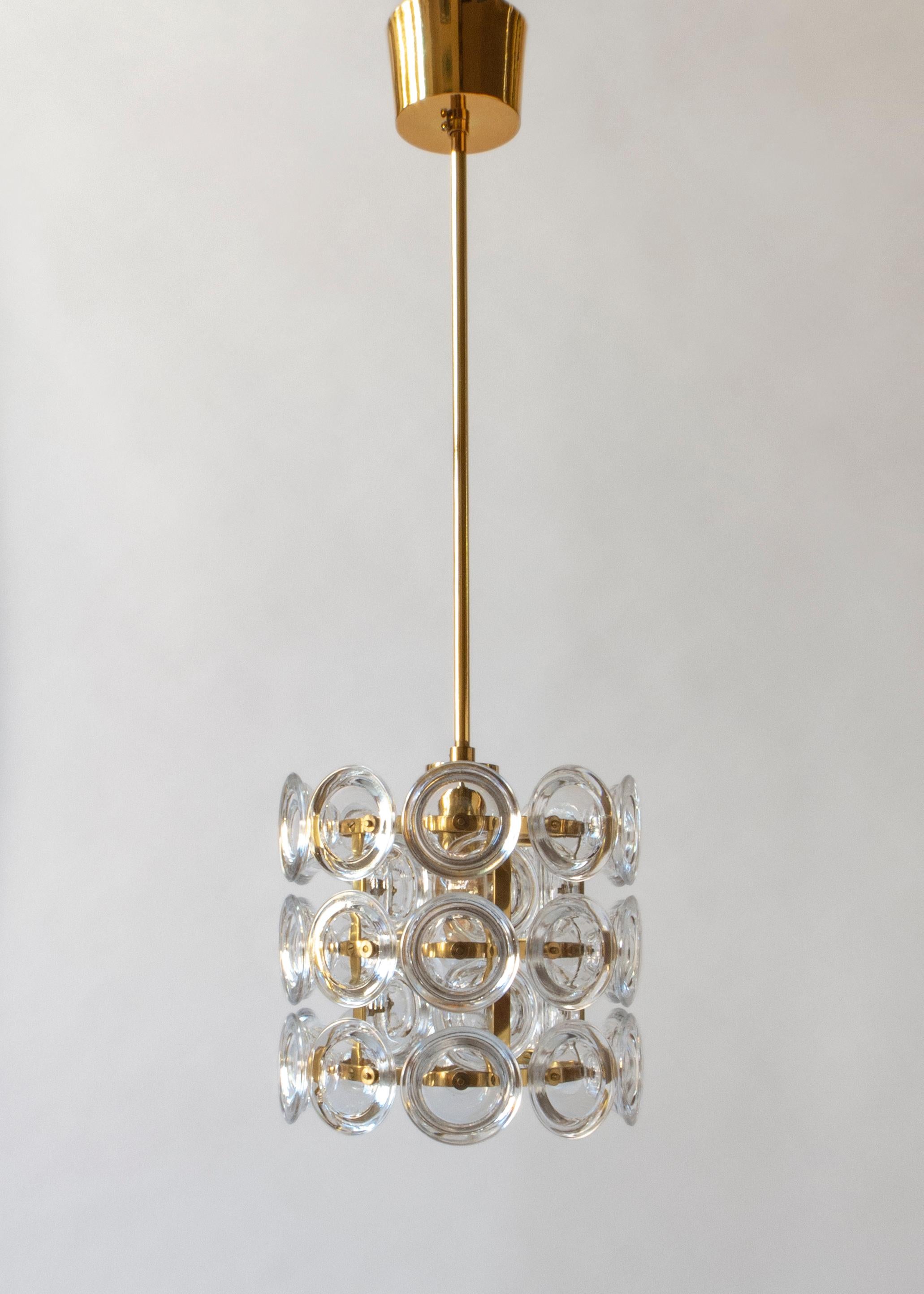 Modern Carl Fagerlund for Orrefors Exceptional Pair of Swedish Glass and Brass Pendants