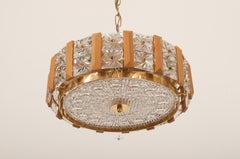 Carl Fagerlund for Orrefors Glass, Brass and Teak Chandelier
