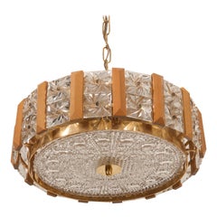 Carl Fagerlund for Orrefors Glass, Brass and Teak Chandelier
