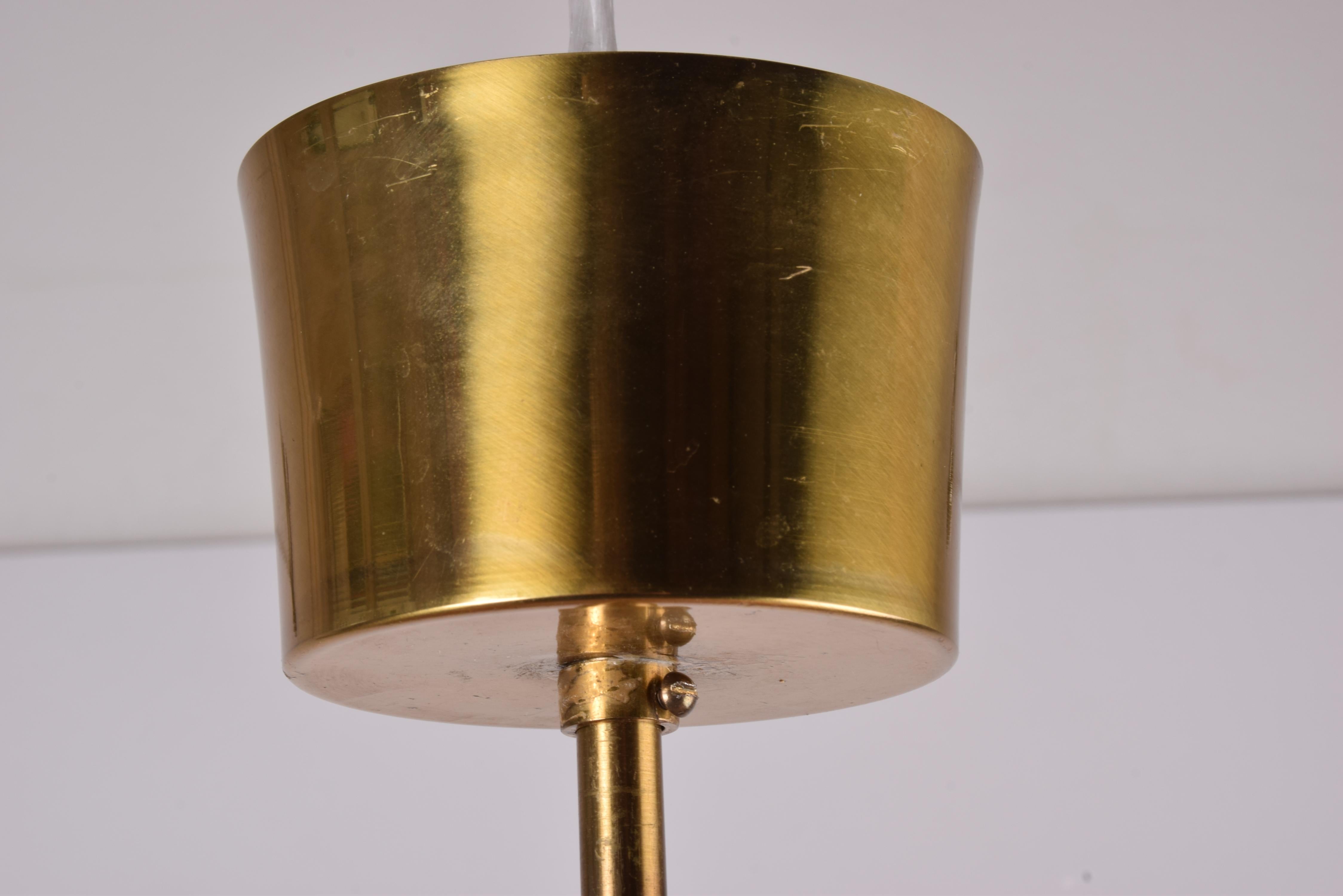 Mid-20th Century Carl Fagerlund for Orrefors Glass Pendant Ceiling Lamp with Brass, Sweden 1960s For Sale