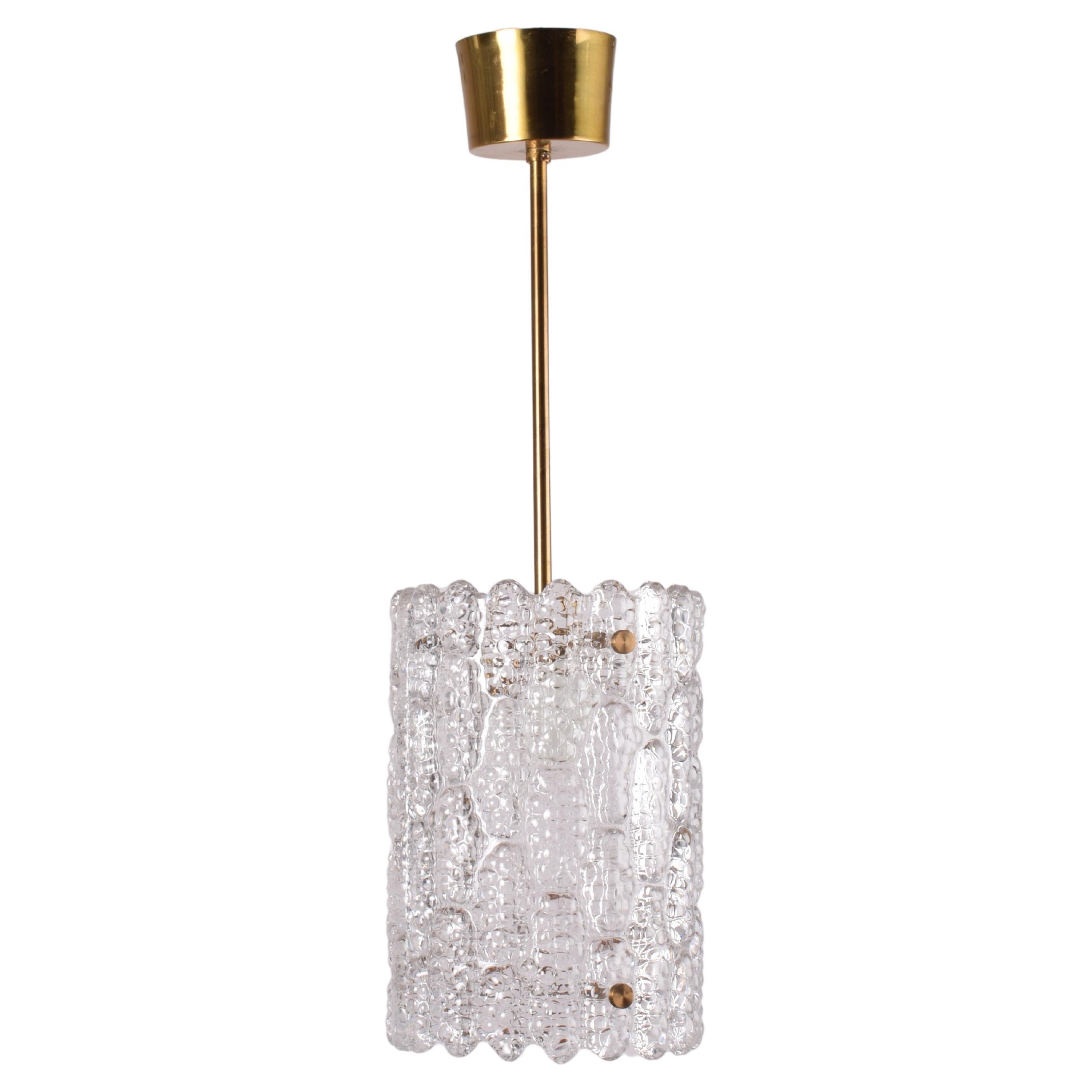 Carl Fagerlund for Orrefors Glass Pendant Ceiling Lamp with Brass, Sweden 1960s For Sale
