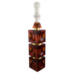 Vintage Carl Fagerlund for Orrefors, Large Table Lamp in Amber Colored Art Glass
