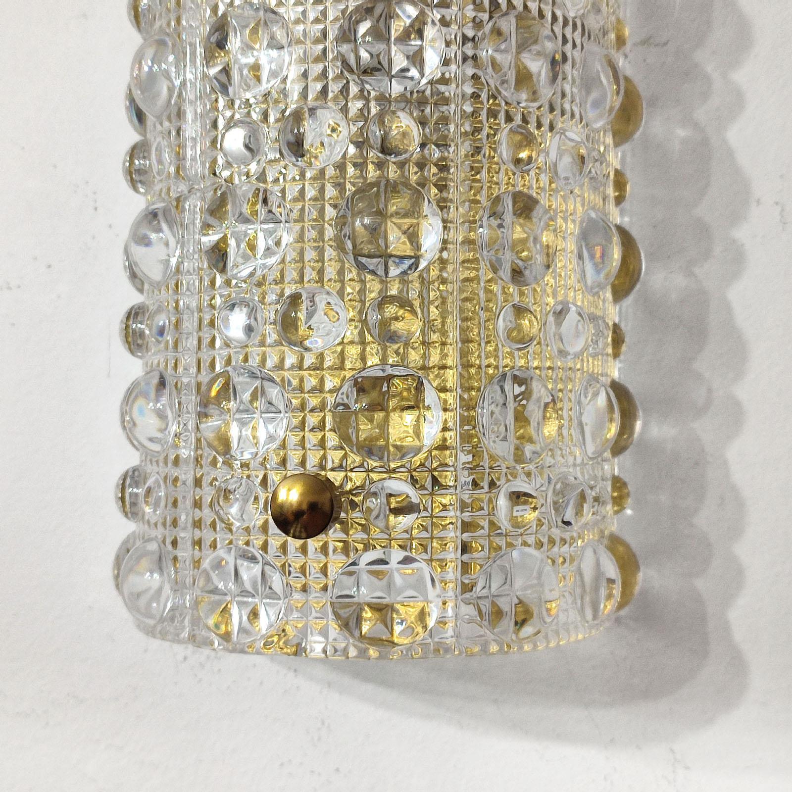 20th Century Carl Fagerlund for Orrefors Textured Crystal and Brass Wall Light, Sweden 1950s