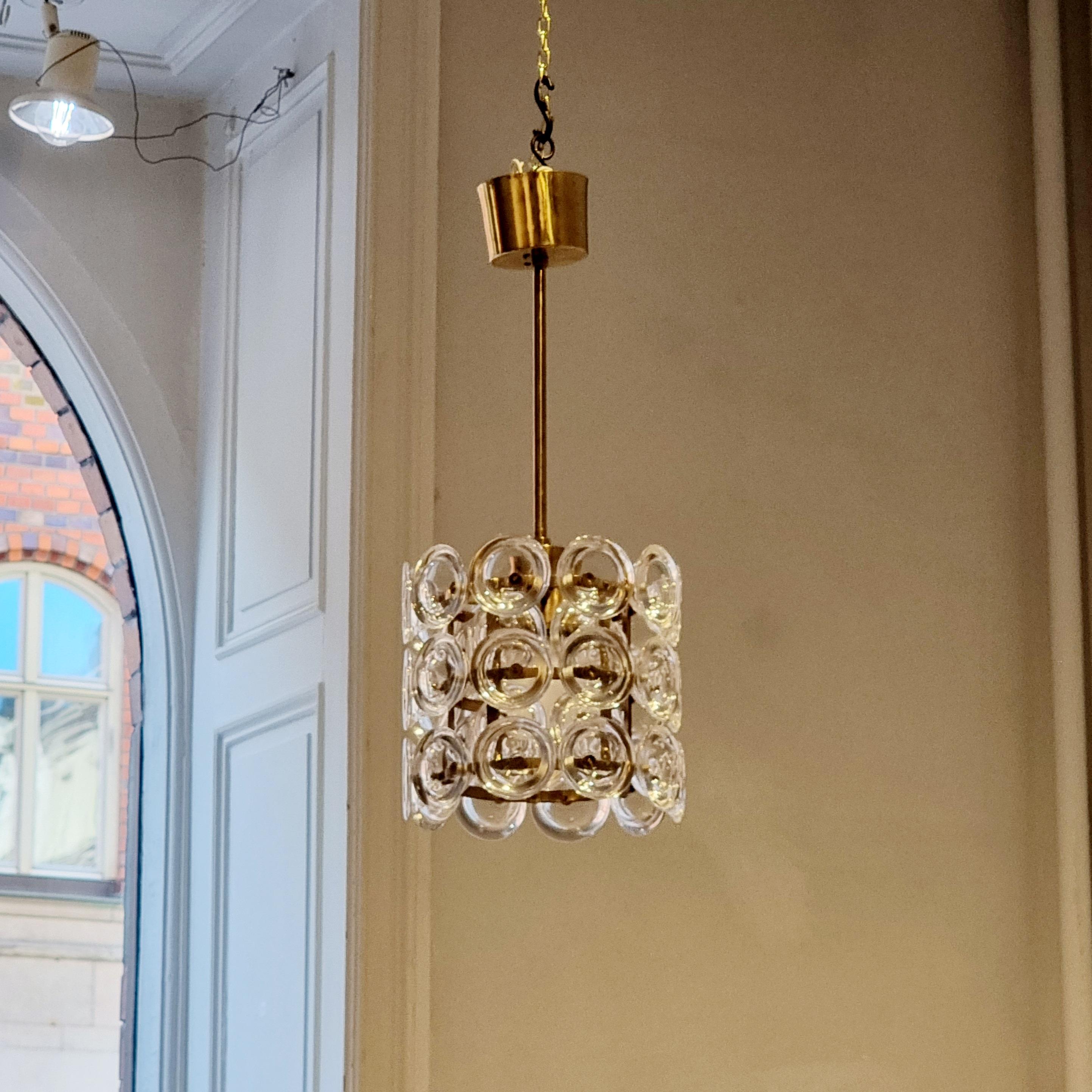 Swedish Carl Fagerlund, Glass & Brass Pendant, Fagerhult/Orrefors, Scandinavian Modern For Sale
