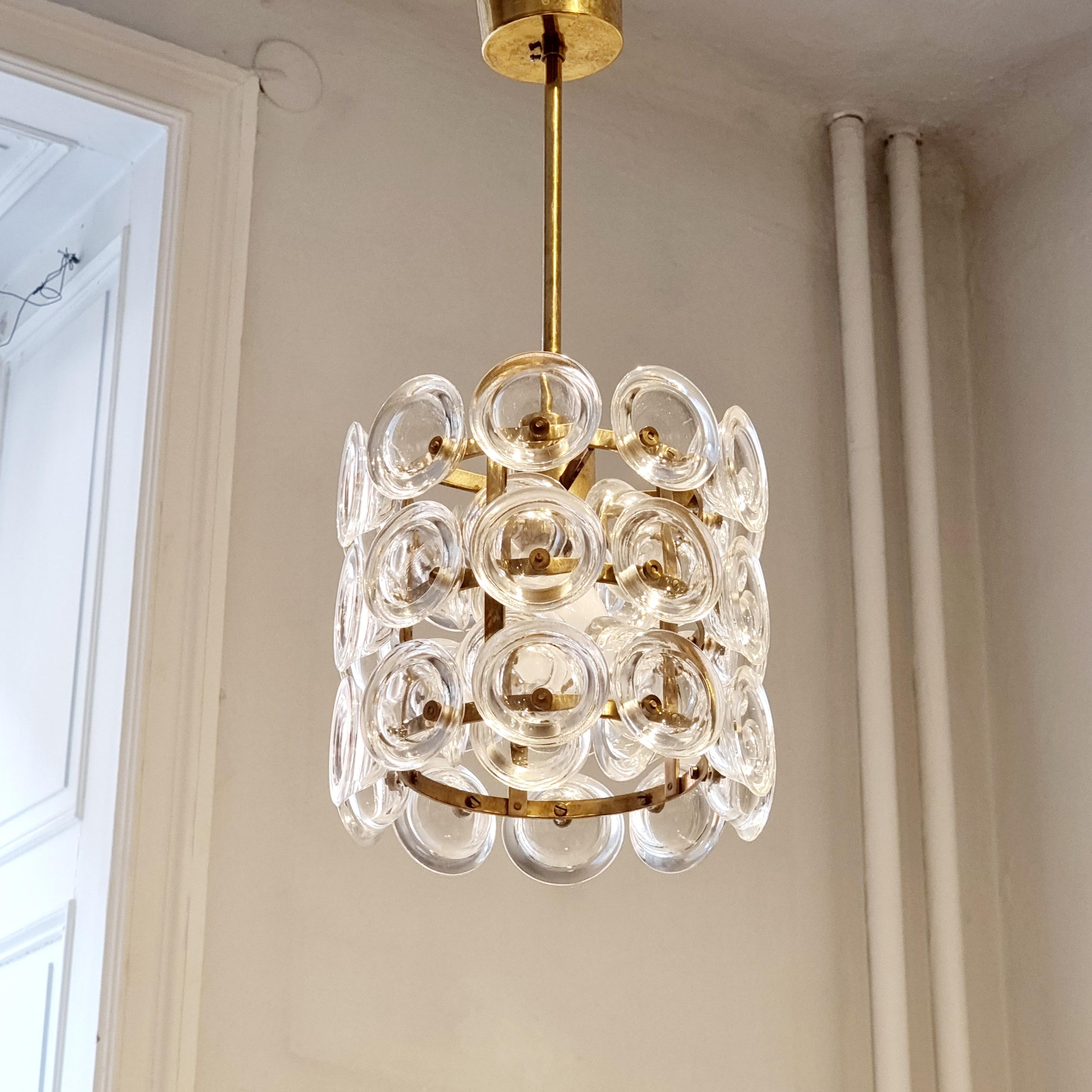 Carl Fagerlund, Glass & Brass Pendant, Fagerhult/Orrefors, Scandinavian Modern In Good Condition For Sale In Stockholm, SE