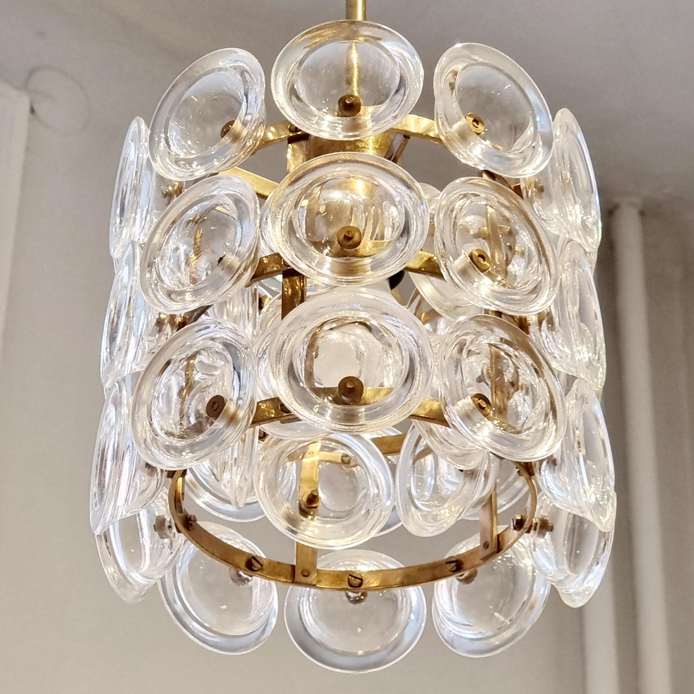 20th Century Carl Fagerlund, Glass & Brass Pendant, Fagerhult/Orrefors, Scandinavian Modern For Sale