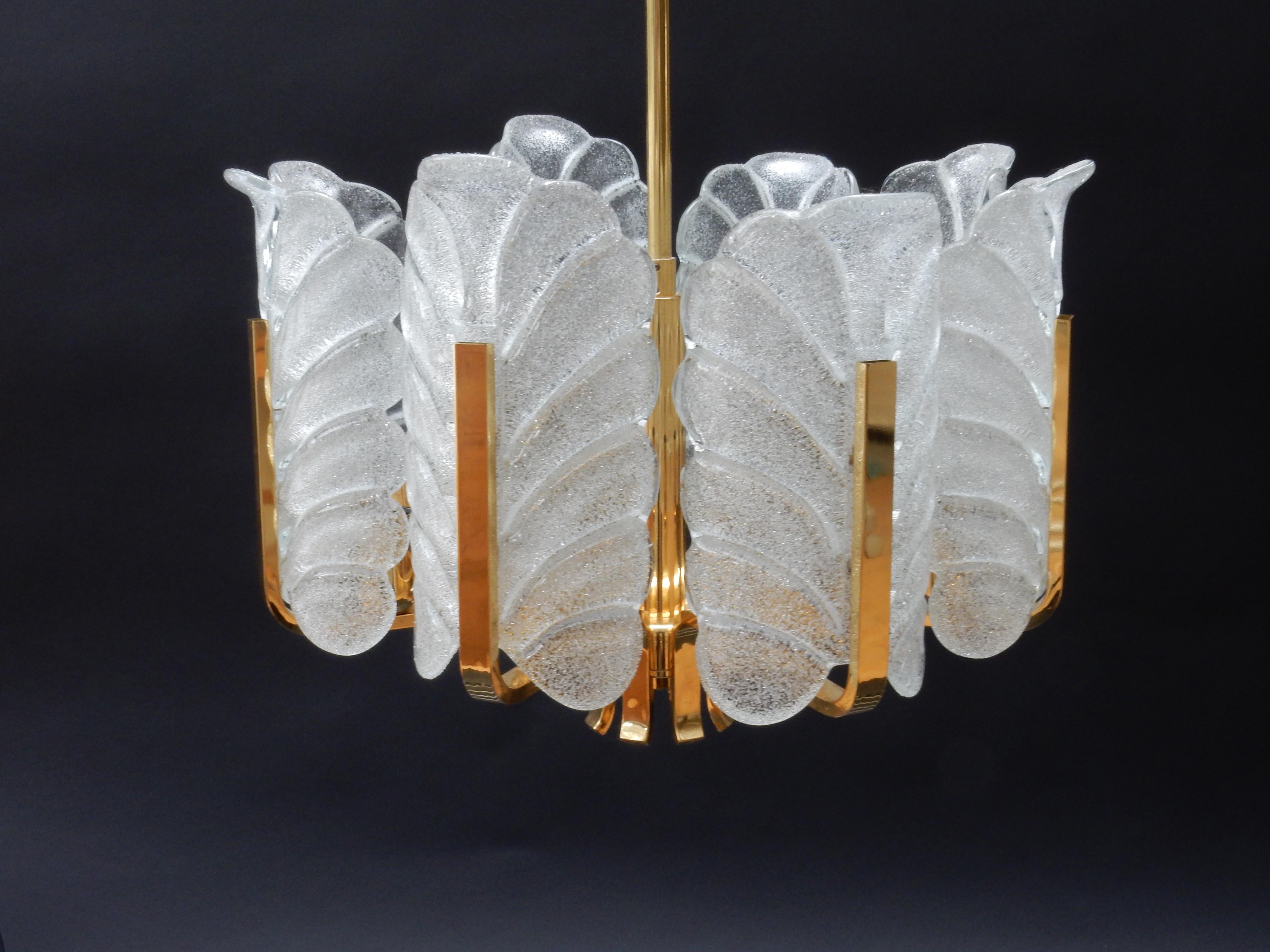 Mid-Century Modern Carl Fagerlund Glass Leave Brass Chandelier by Orrefors For Sale