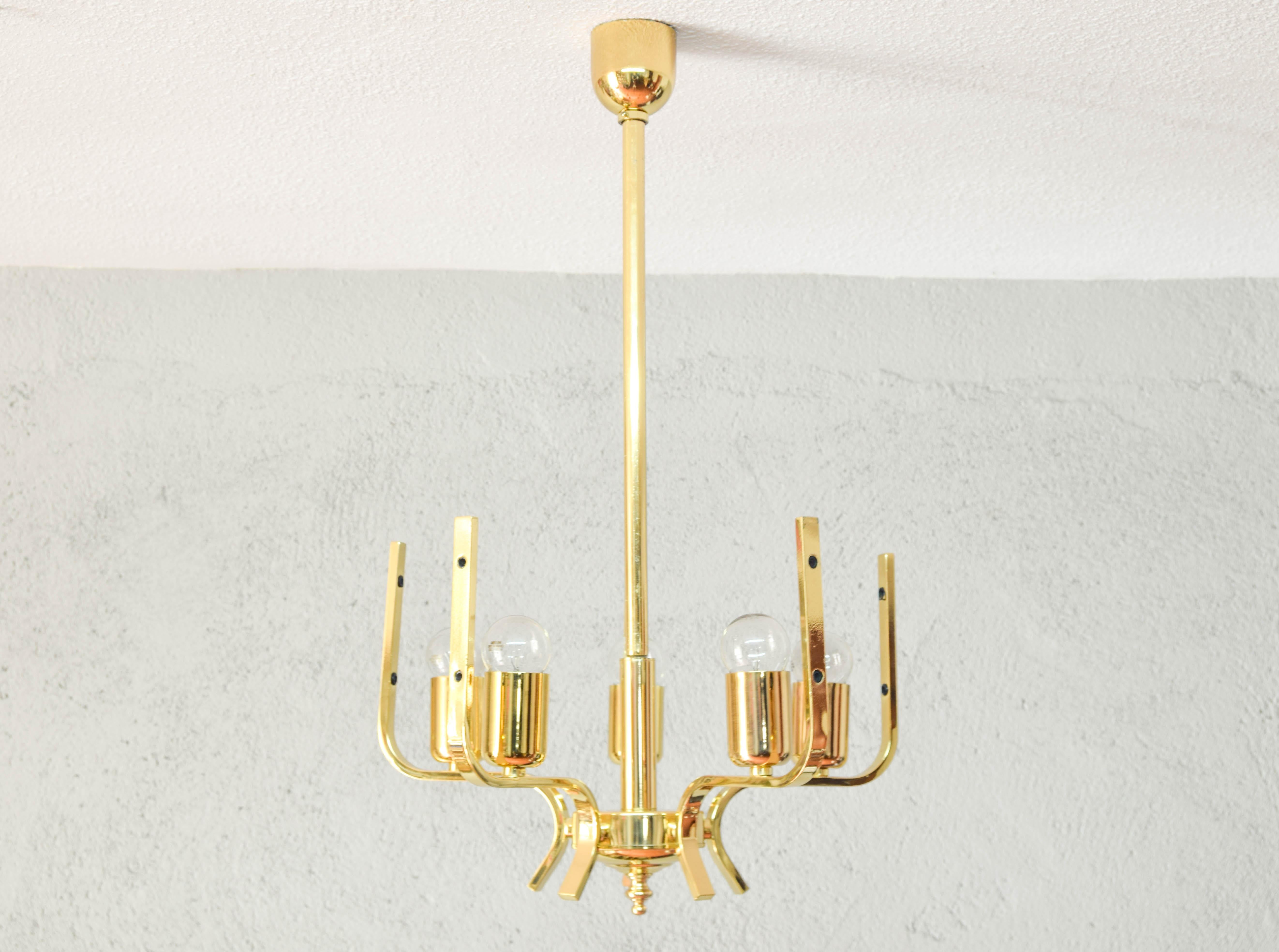 Carl Fagerlund Glass Leaves and Golden Steel Chandelier by Orrefors, Sweden 1960 5