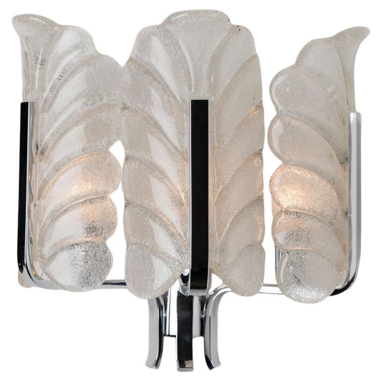 Carl Fagerlund Glass Leaves Chrome Wall Lights by Orrefors, 1960s