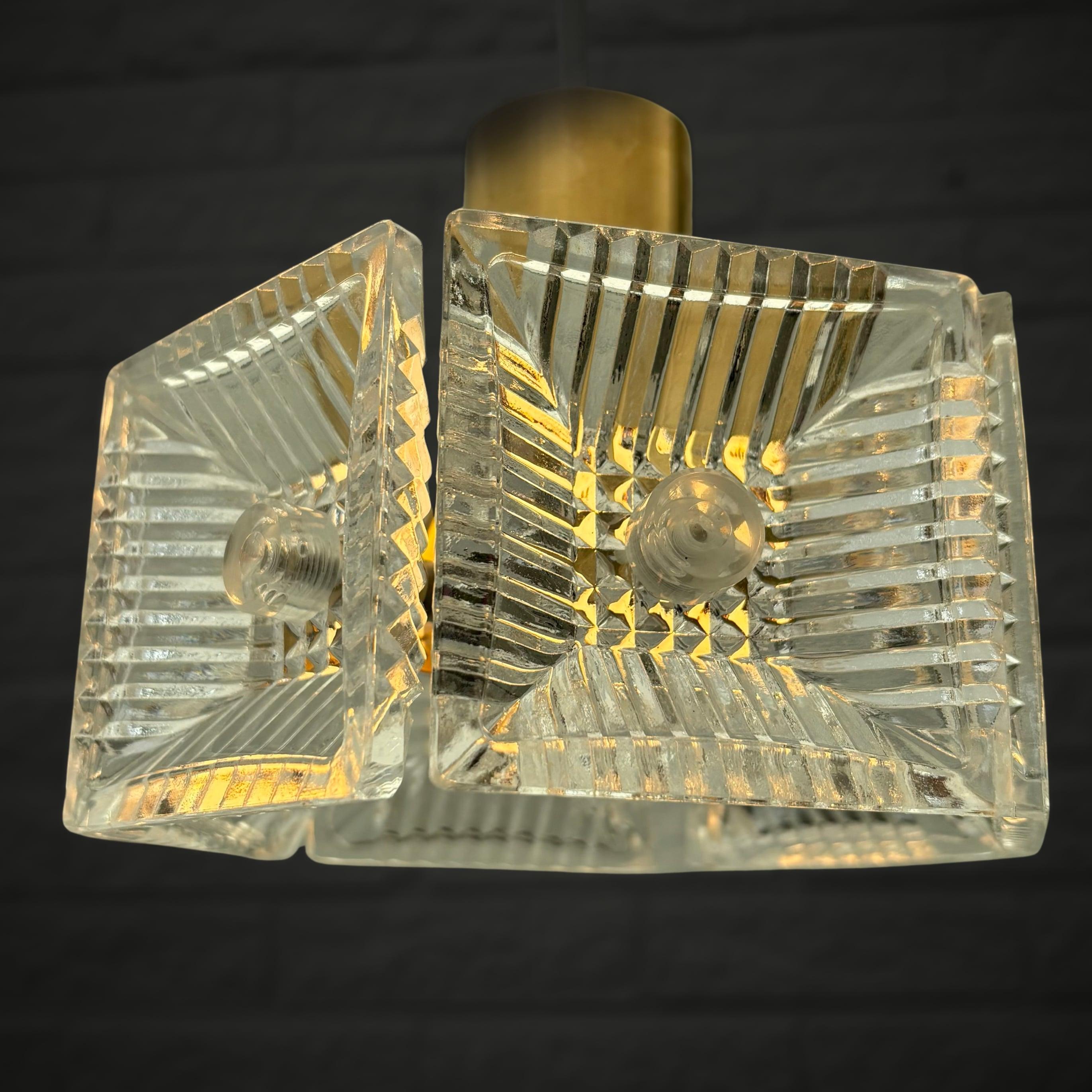 Carl Fagerlund, Orrefors, a pair of pendant lamps, brass & glass, Sweden, 1960s For Sale 3