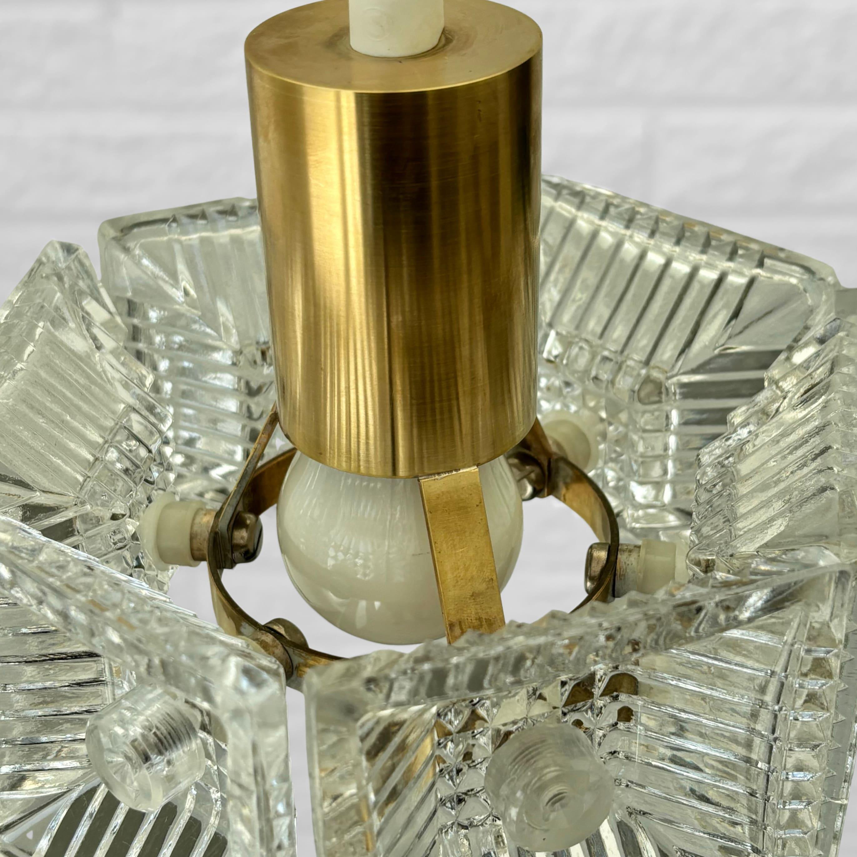 Carl Fagerlund, Orrefors, a pair of pendant lamps, brass & glass, Sweden, 1960s For Sale 4