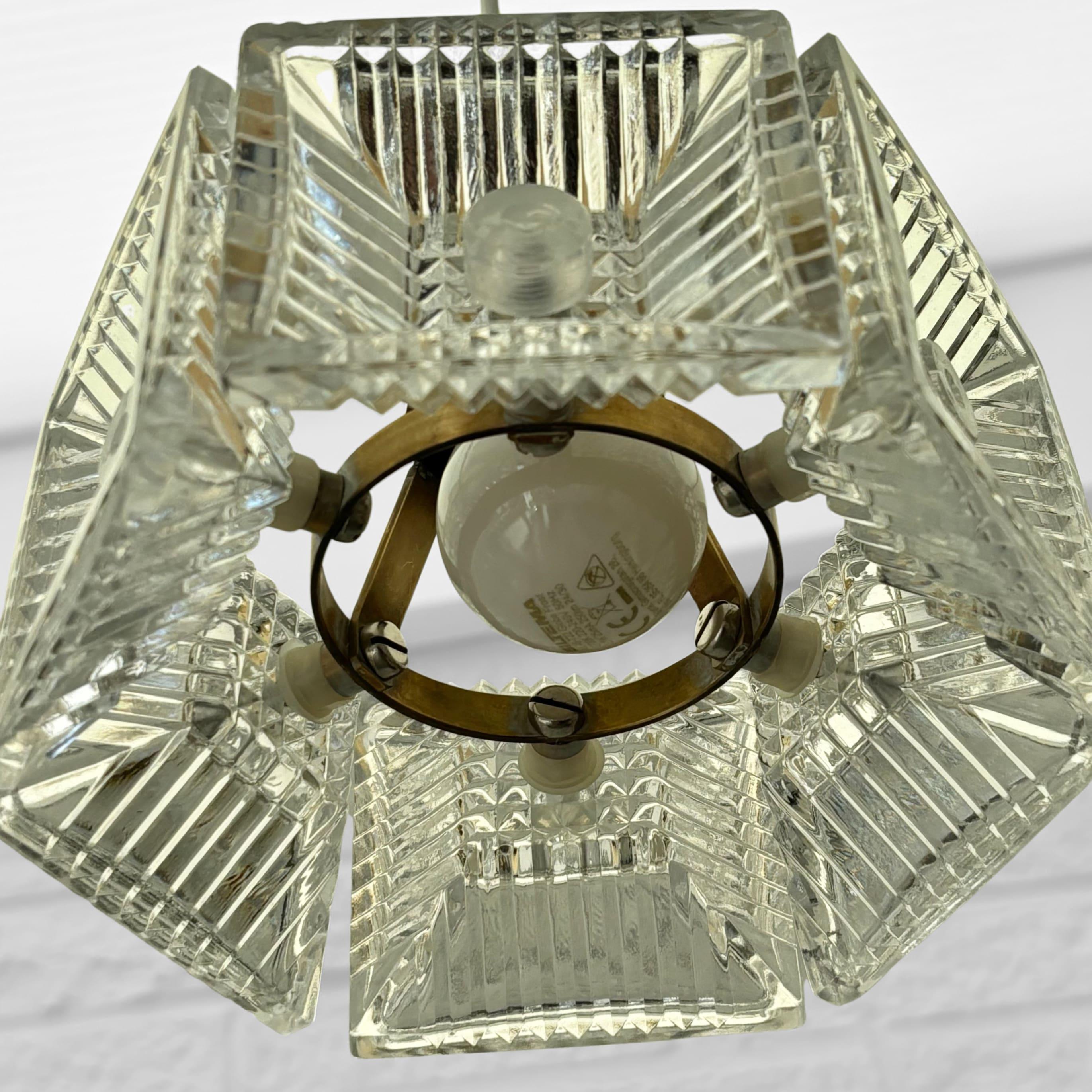 Carl Fagerlund, Orrefors, a pair of pendant lamps, brass & glass, Sweden, 1960s For Sale 1