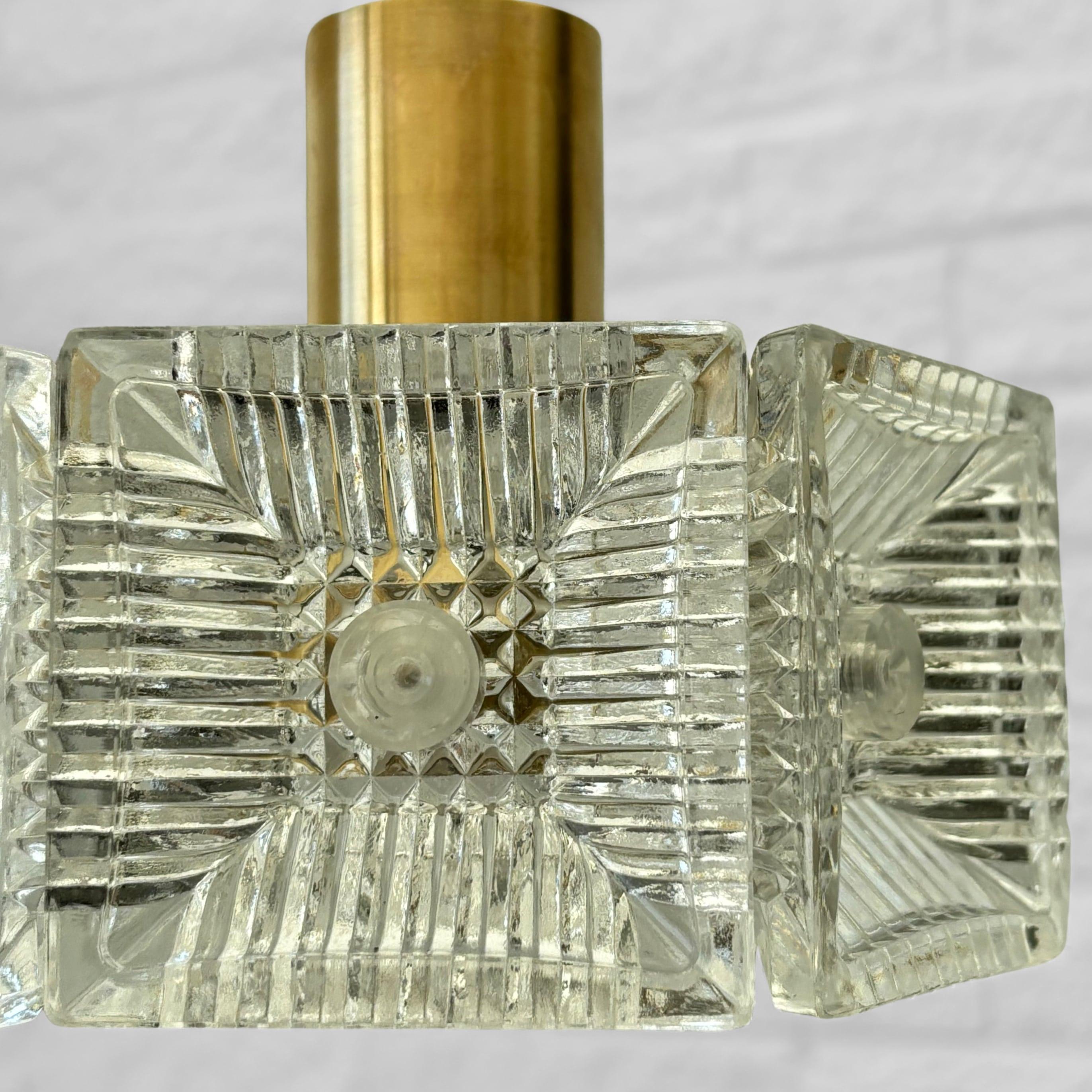 Carl Fagerlund, Orrefors, a pair of pendant lamps, brass & glass, Sweden, 1960s For Sale 2