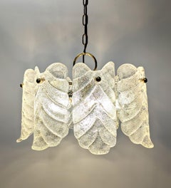 Carl Fagerlund Orrefors Brass & Murano Glass Leaves Chandelier