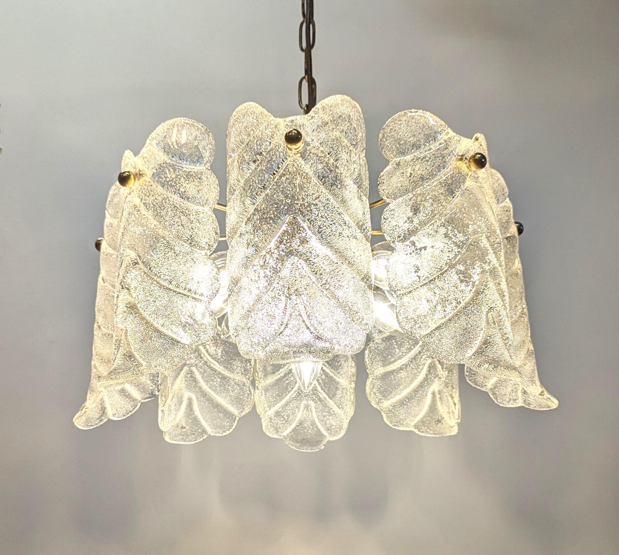 Lampadario a foglie in ottone e vetro di Murano di Carl Fagerlund Orrefors in vendita 1