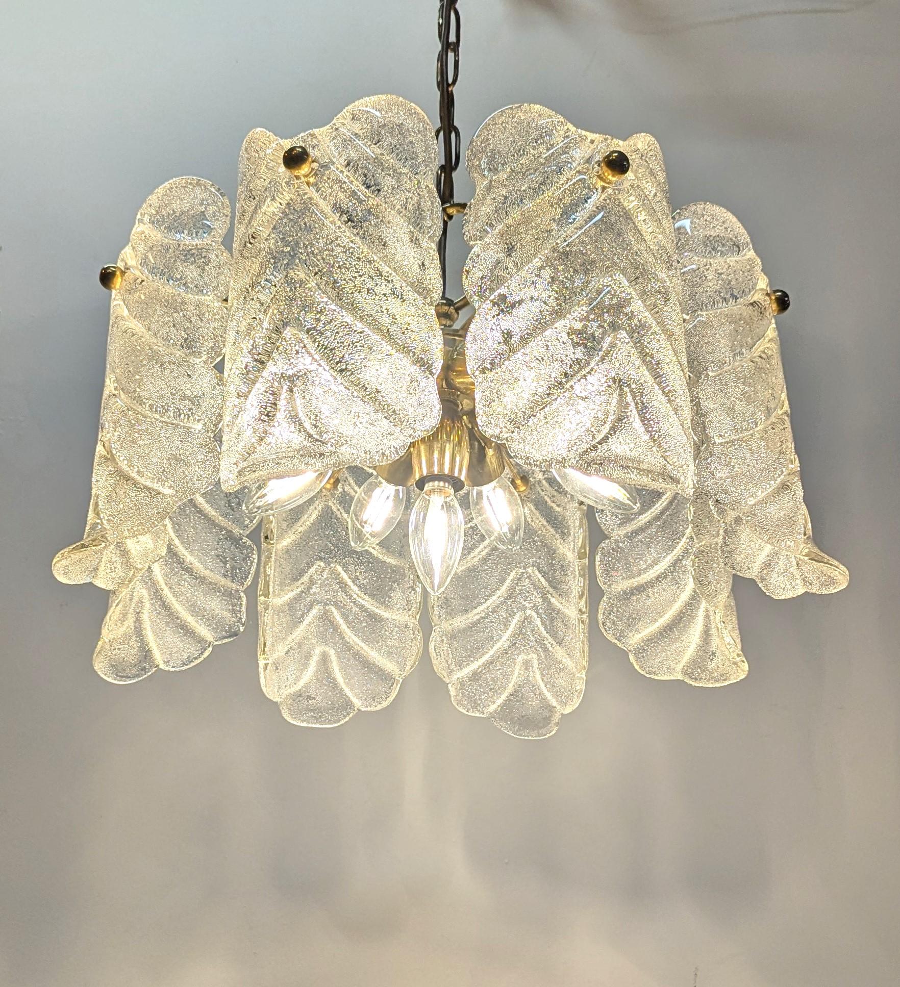 Lampadario a foglie in ottone e vetro di Murano di Carl Fagerlund Orrefors in vendita 2