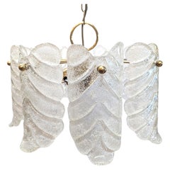 Carl Fagerlund Orrefors Brass & Murano Glass Leaves Chandelier
