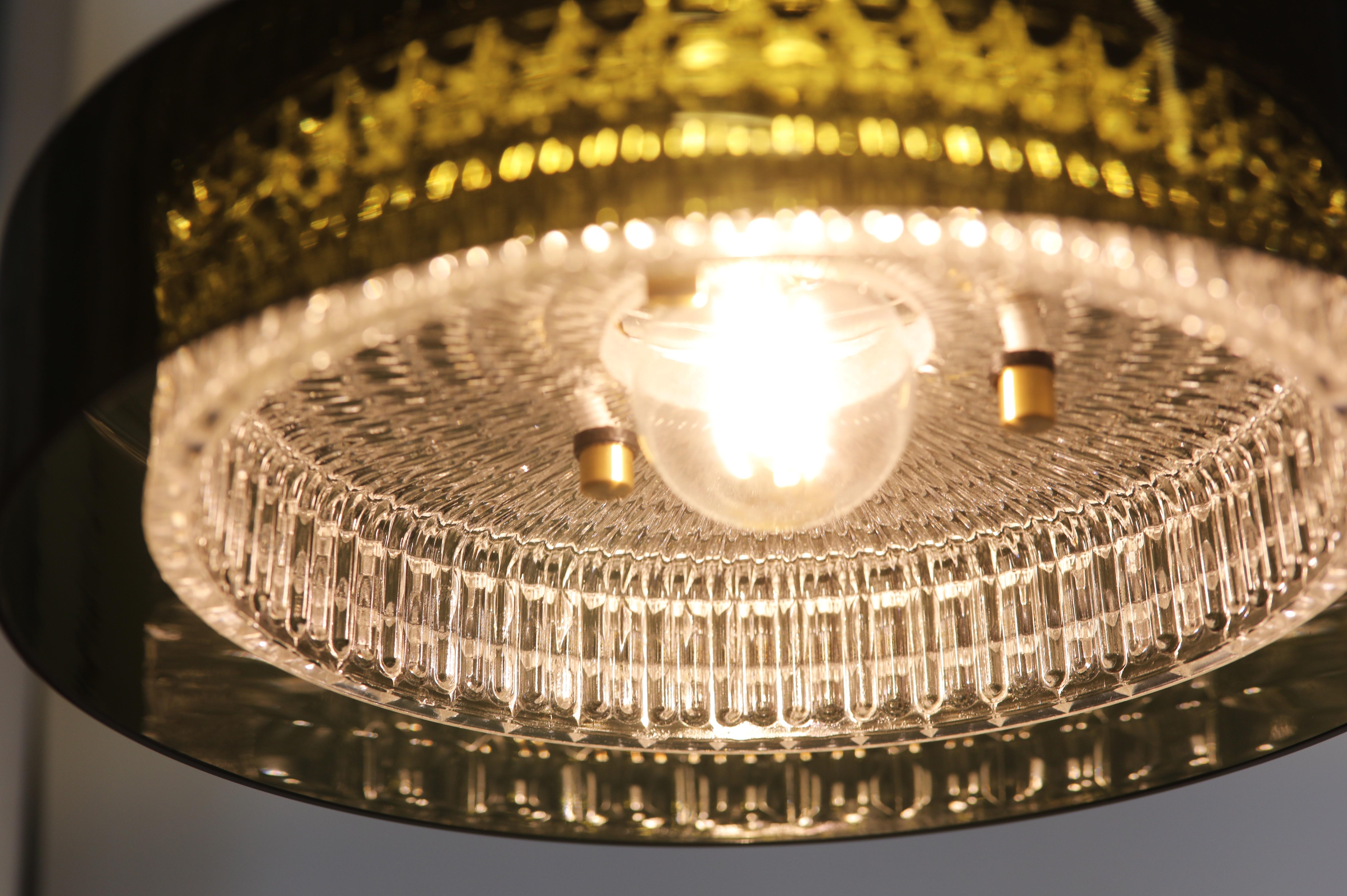 Carl Fagerlund Orrefors ceiling lamp in green glass 60s In Excellent Condition In Laxå, SE