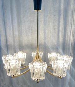 Carl Fagerlund, Orrefors Chandelier from Ice Glass Calyxes & Matte Gold, Sweden