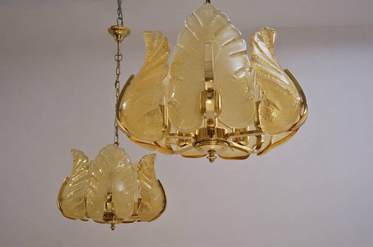 Carl Fagerlund Orrefors Chandelier Glass & Brass, 1960s, Sweden 10