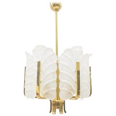 Carl Fagerlund Orrefors Chandelier Glass Leaves and Brass, Six-Light, Swedish