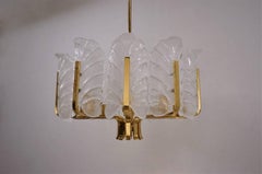 Carl Fagerlund Orrefors Chandelier Glass Leaves and Brass, Ten-Light