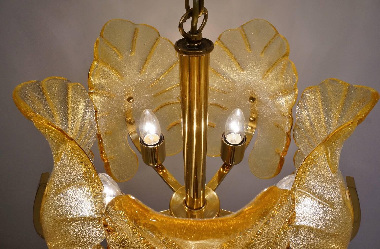 Brass Carl Fagerlund Orrefors Chandeliers, a Matching Pair, circa 1960