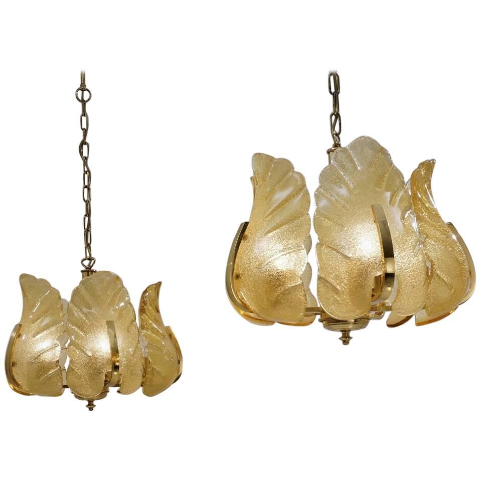 Carl Fagerlund Orrefors Chandeliers, a Matching Pair, circa 1960