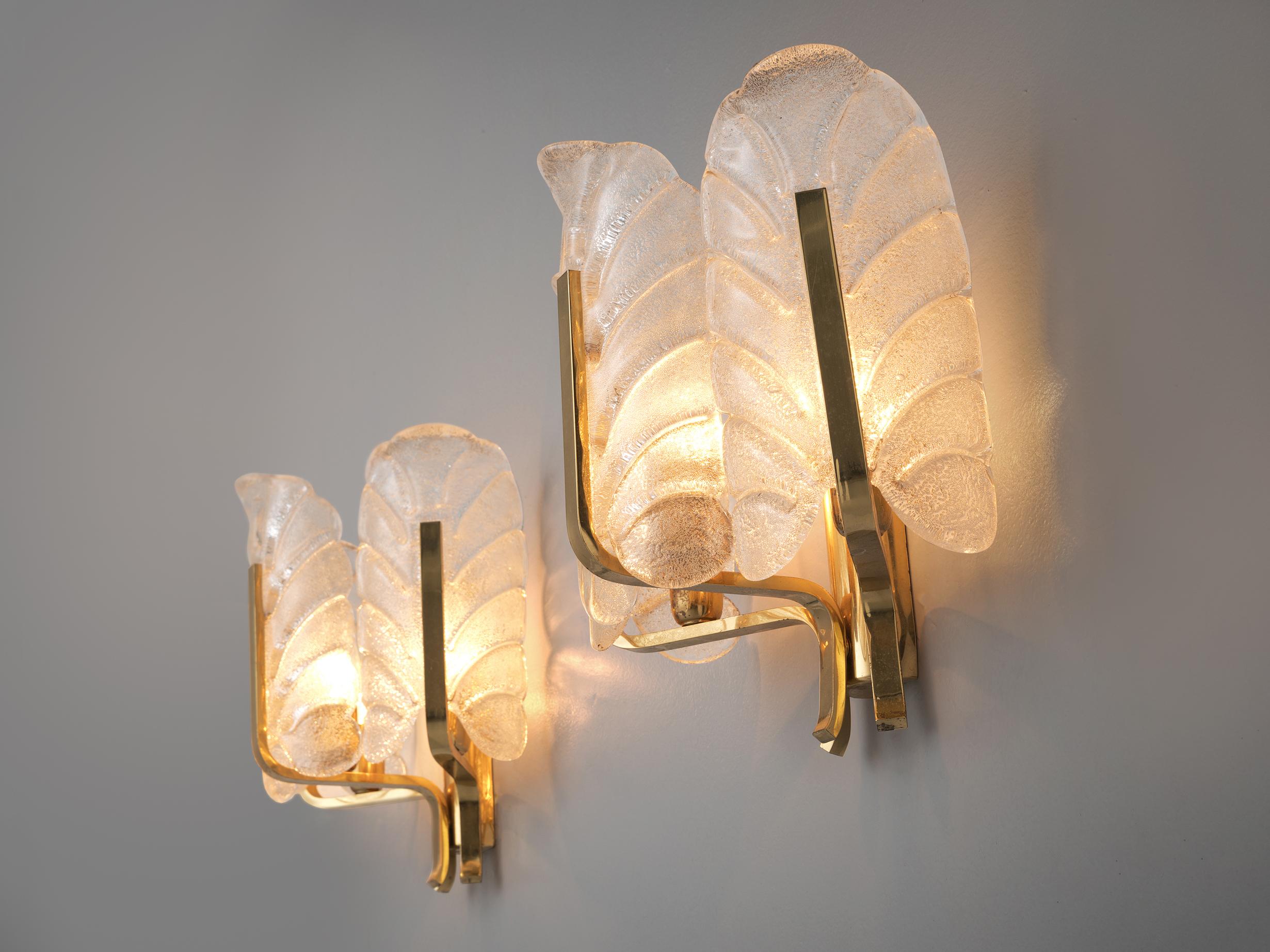 Late 20th Century Carl Fagerlund Pair of Wall Lights in Brass and Structured Glass