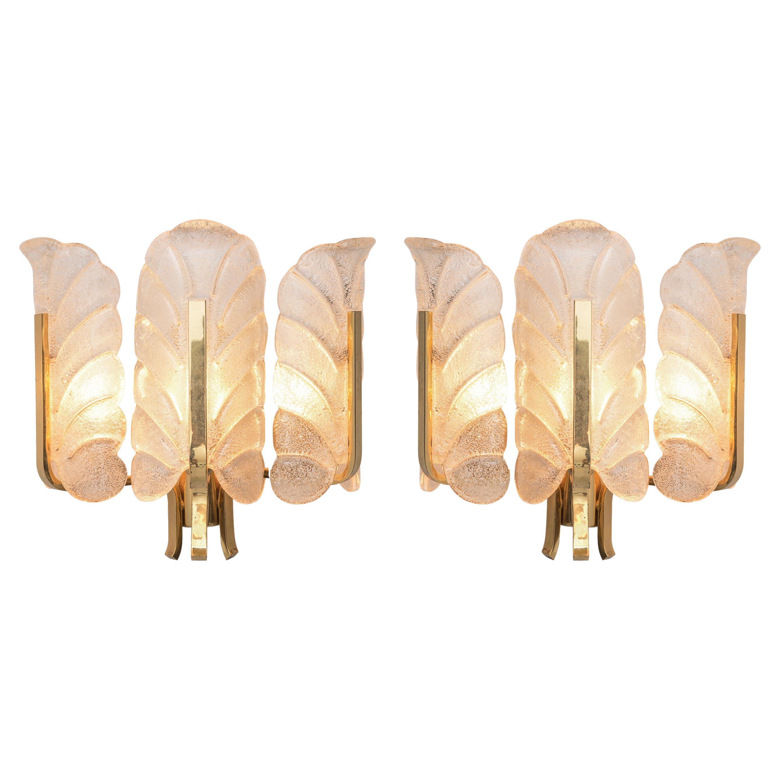 Carl Fagerlund Pair of Wall Lights in Brass and Structured Glass