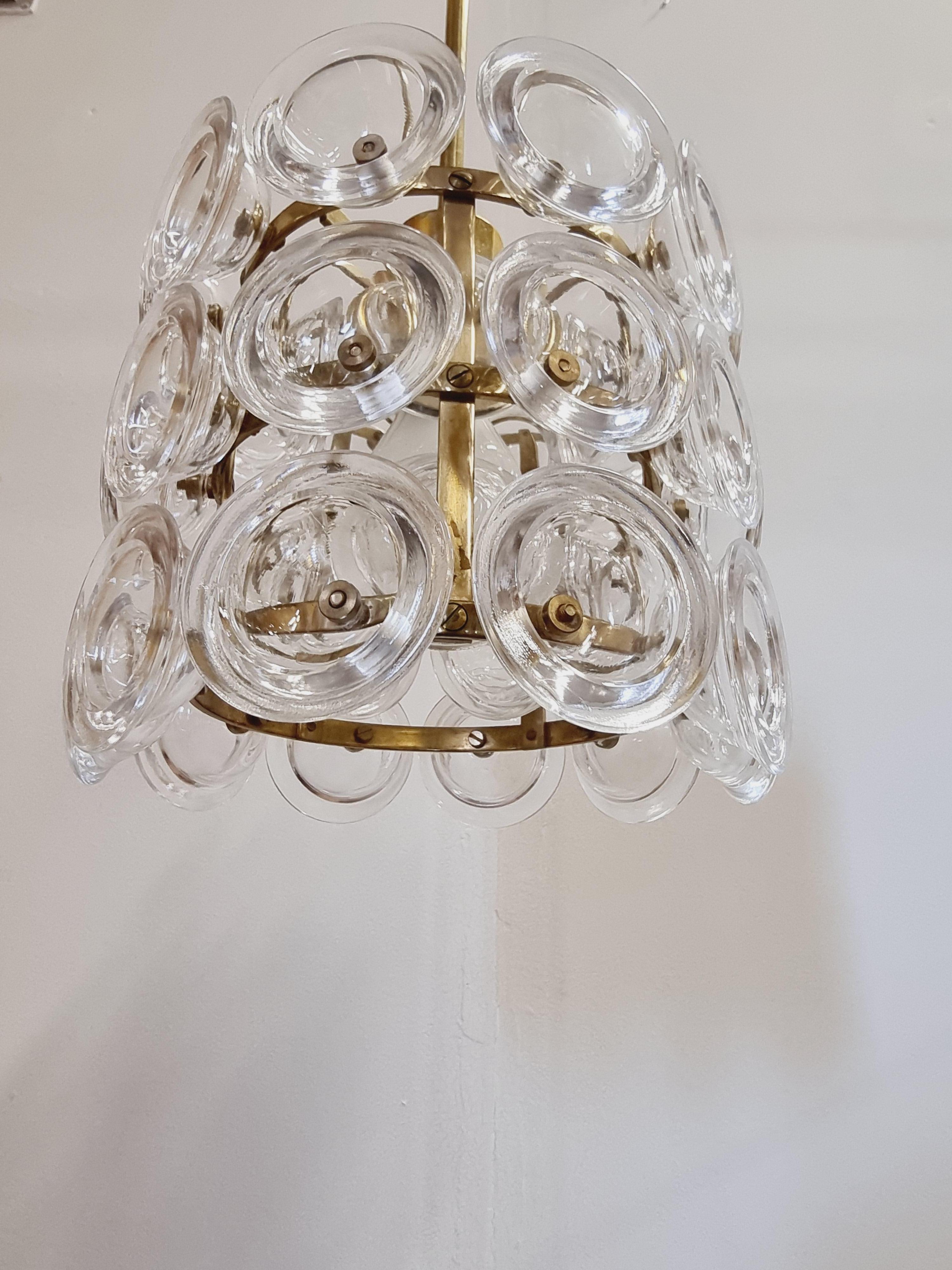 Swedish Carl Fagerlund, Glass & Brass Pendant, Fagerhult/Orrefors, Scandinavian Modern