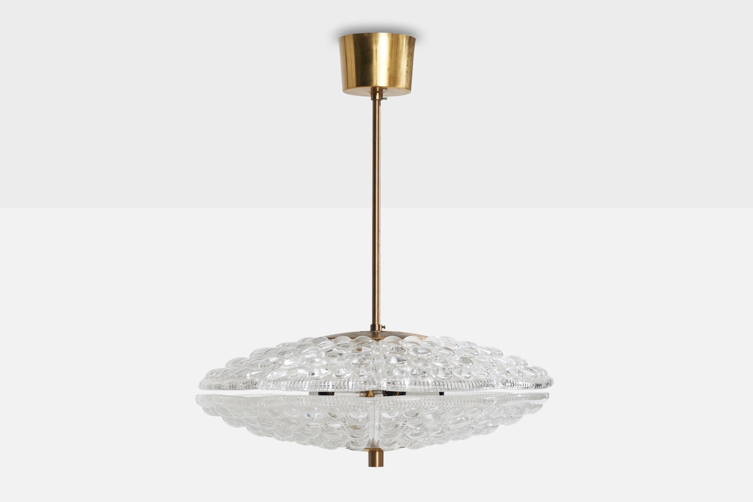 Scandinavian Modern Carl Fagerlund, Pendant Light, Brass, Glass, Sweden, 1940s For Sale